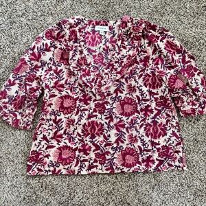 Evereve Allison Joy Floral V-Neck Blouse Top Size Large